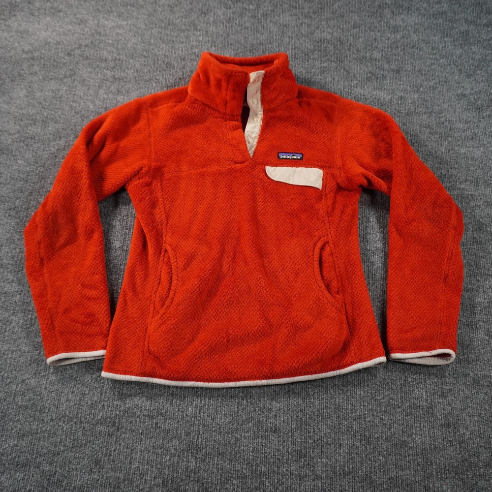 Patagonia Re-Tool Snap-T Fleece Pullover Womens Small Orange Red High Pile Mock